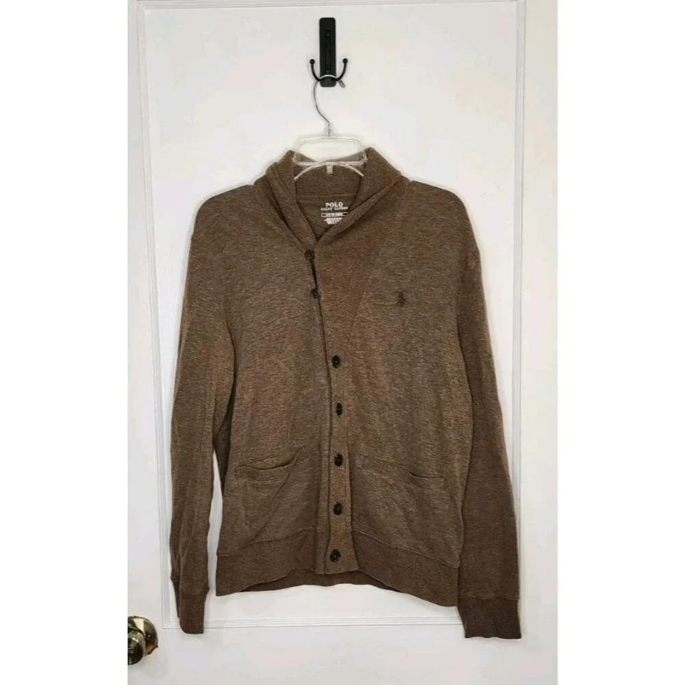 Polo Ralph Lauren Men's Luxury Jersey Shawl Collar Cardigan Brown Sz Small